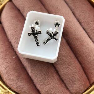 Silver Cross mini Stud Earrings black silver